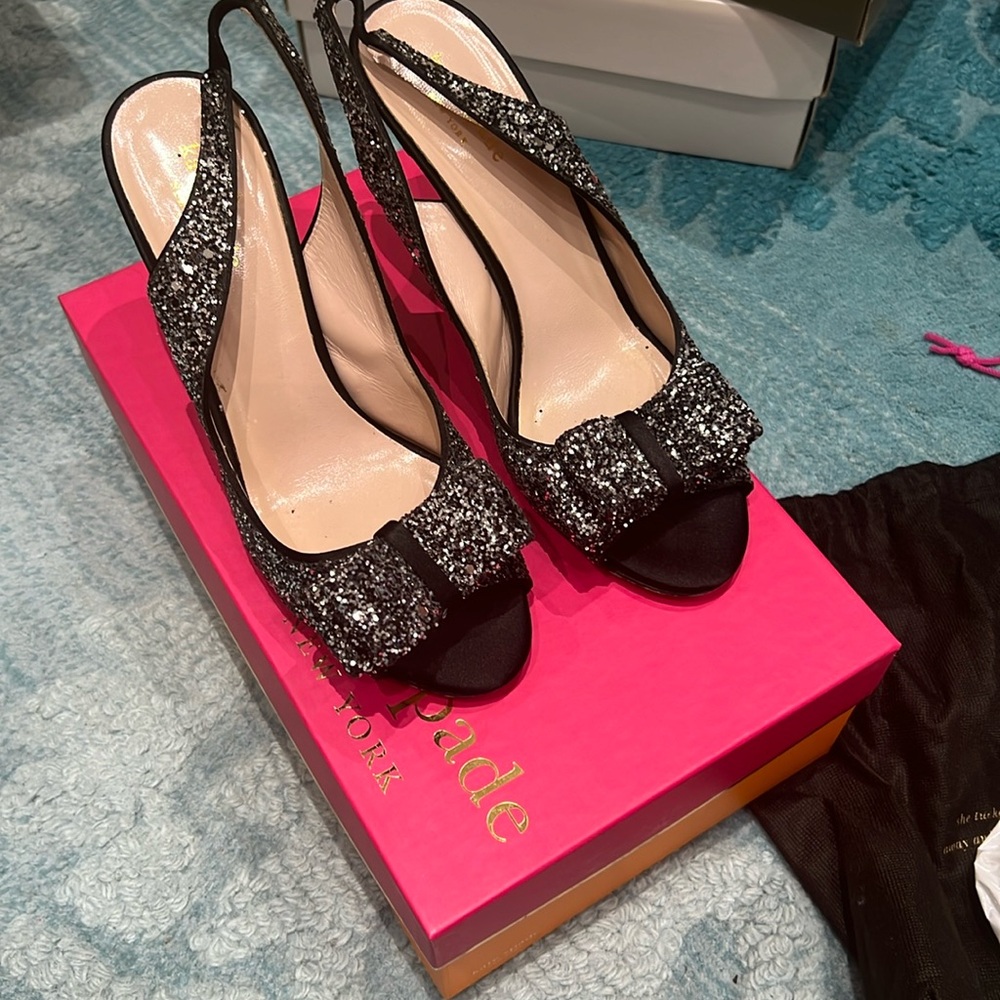 Kate spade Charm black silver glitter heels